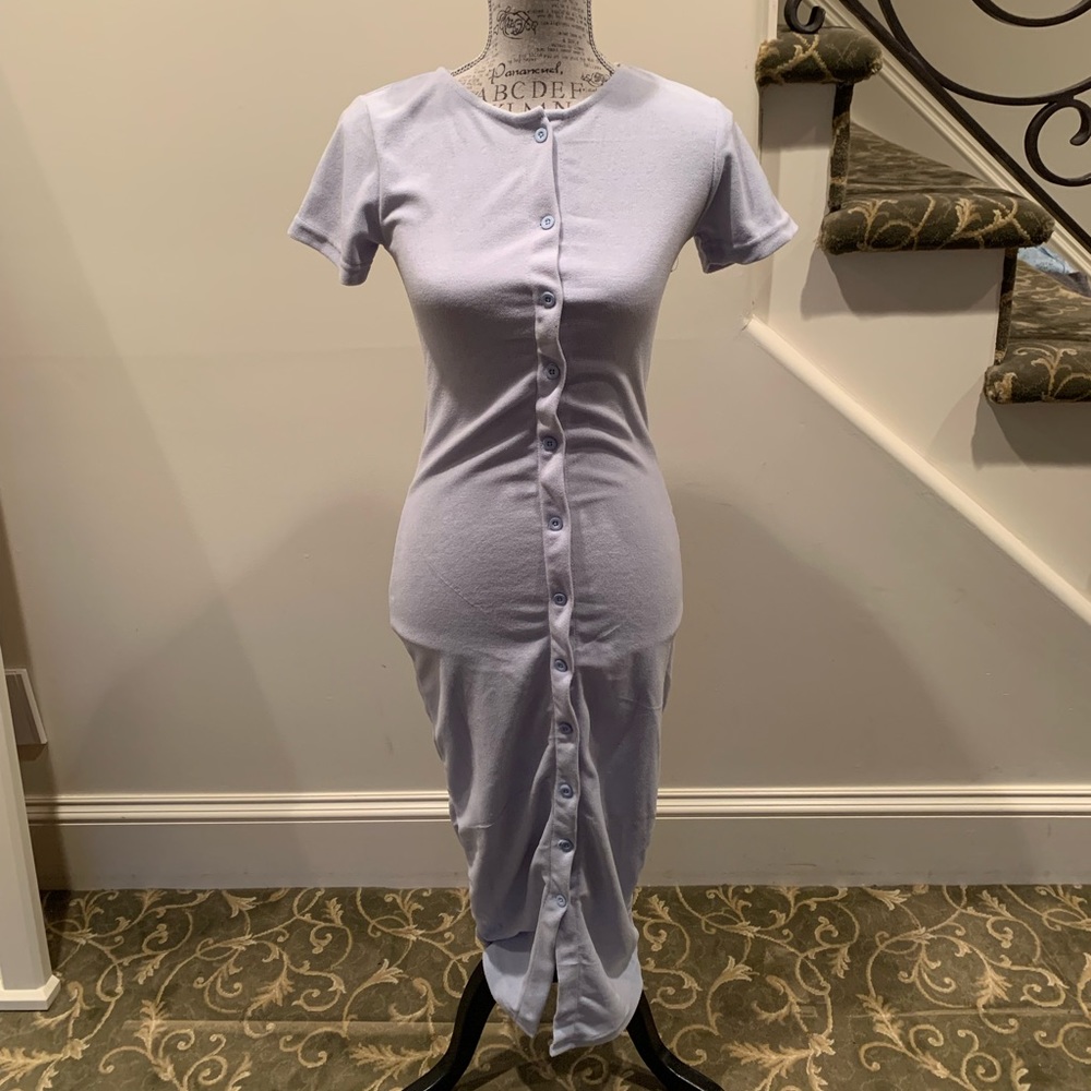 NWT Missguided Blue Short Sleeve Towelling Button Front Midaxi Dress